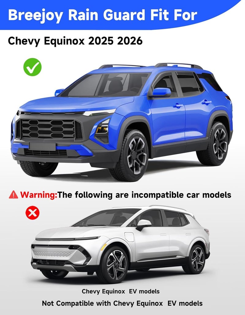 Breejoy in-Channel Rain Guards Fit for Chevy Equinox 2025 2026,Window Rain Guards for Chevrolet Equinox 25 26,Visors Vent Visors Window Deflector Vent Shades Car Accessories -4 pcs - Image 3
